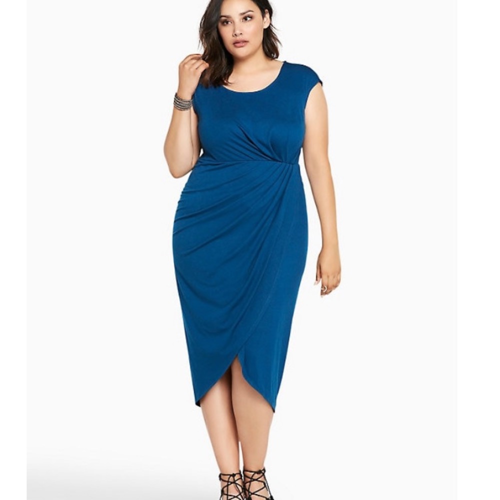 Torrid Blue Faux Wrap Tulip Dress